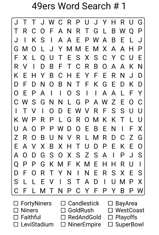 San Francisco 49ers Word Search Puzzle Book-Digital Download