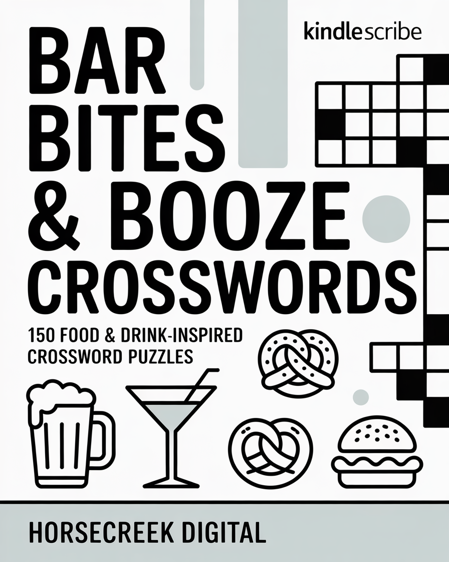 Bar Bites & Booze Crossword Puzzles for Kindle Scribe – Food & Drink Write-On Puzzle Book