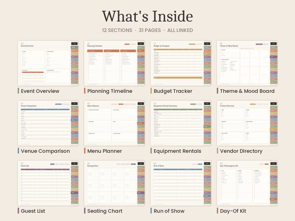Digital Event Planner, Hyperlinked Party Planner for GoodNotes & iPad, Catering, Rentals, Budget, Guest List & Seating Chart PDF