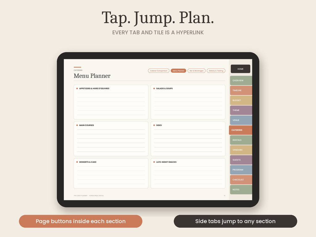Digital Event Planner, Hyperlinked Party Planner for GoodNotes & iPad, Catering, Rentals, Budget, Guest List & Seating Chart PDF