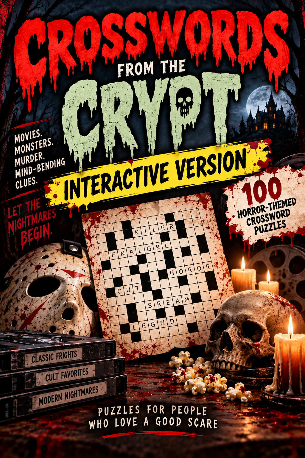 INTERACTIVE VERSION Crosswords from the Crypt-100 Horror Movie Crossword Puzzle for adults and teens