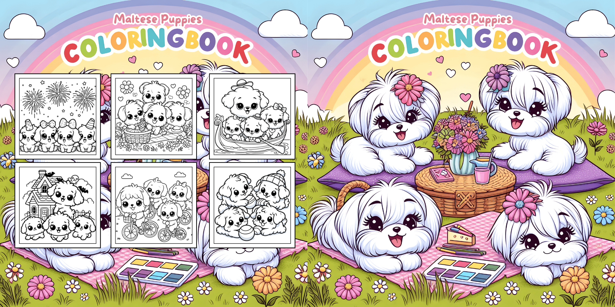 Maltese Puppies Coloring Book digital download
