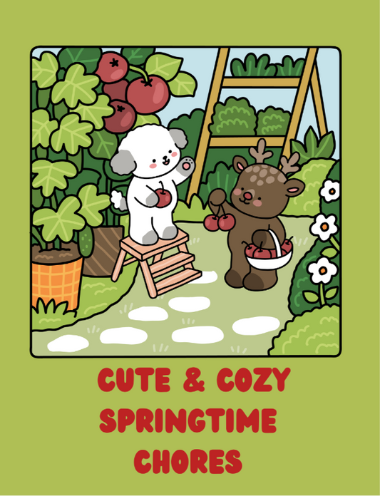 Cute & Cozy Springtime Chores Coloring Book/Cute and Cuddly hand drawn designs/Teen and adult coloring books/Garden chores with animal fun