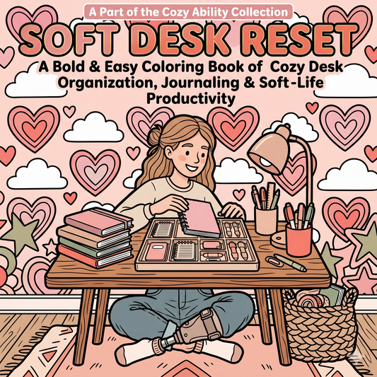 Soft Desk Reset Coloring Book | Cozy Desk Organization Printable | Bold & Easy Adult Coloring Book | Inclusive Disability Art