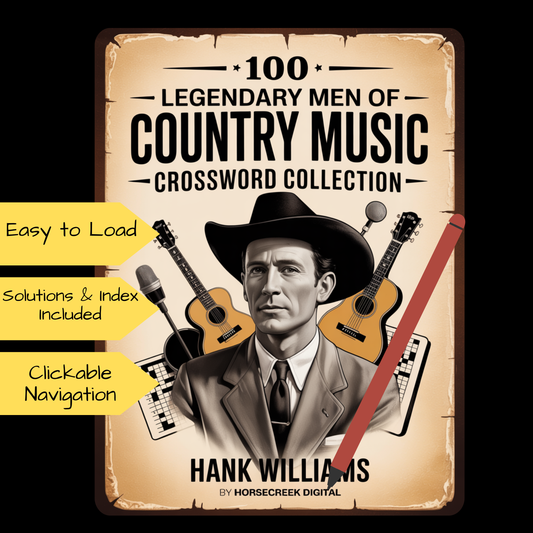 Kindle Scribe Puzzle Book, Digital PDF 100 Crosswords Country Music