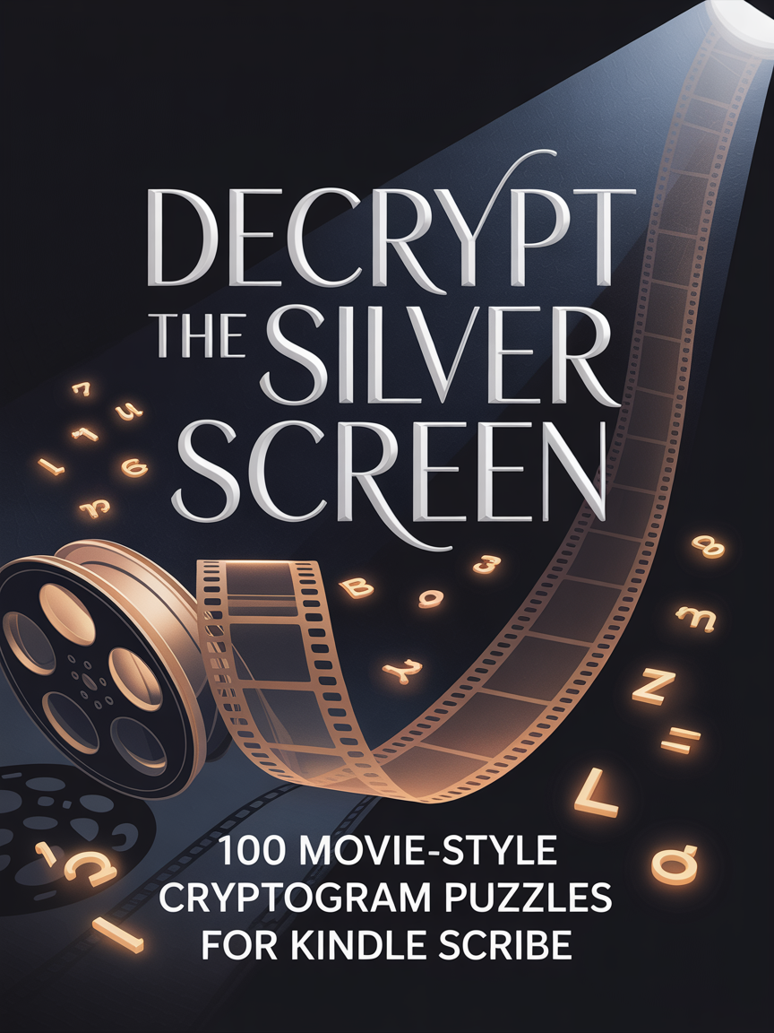 Movie Cryptogram Puzzle Book for Kindle Scribe – Decrypt the Silver Screen (Write-On Edition)