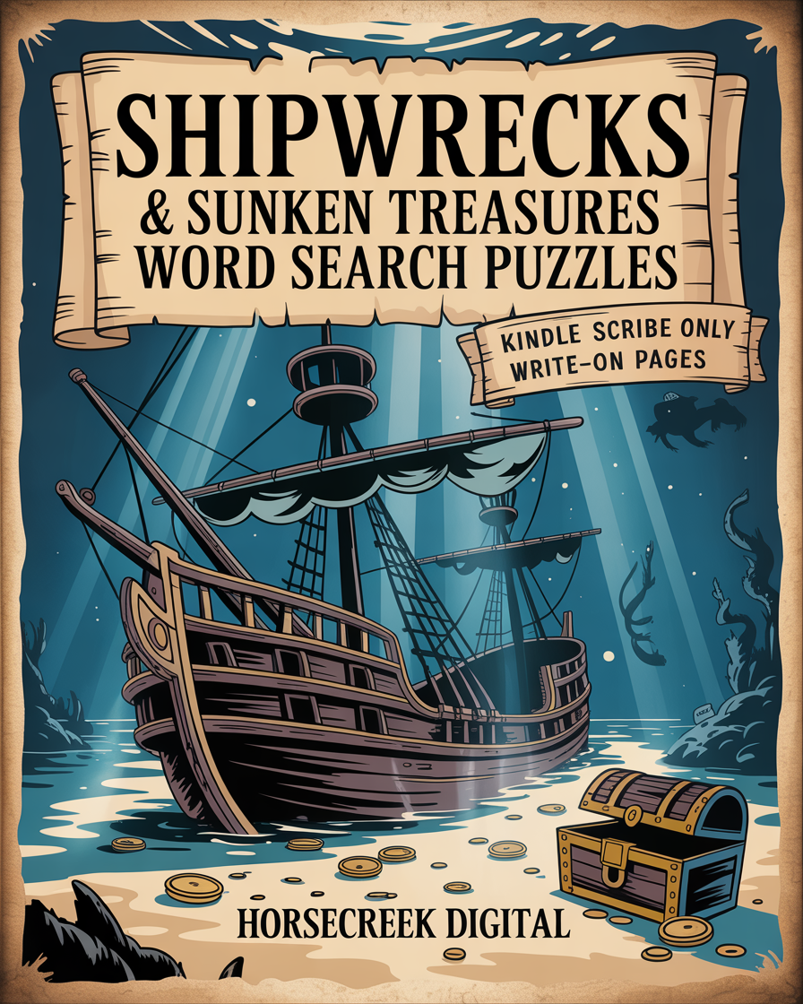 Kindle Scribe: Shipwrecks & Sunken Treasures Word Search Puzzles